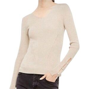 Ann Taylor Gold V-Neck Sweater With Sleeve Buttons XS